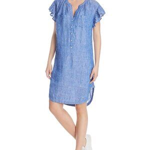 JOIE Blue 100% Linen "Fermina" Cap Sleeve V-neck Shirt Dress Sz XXS